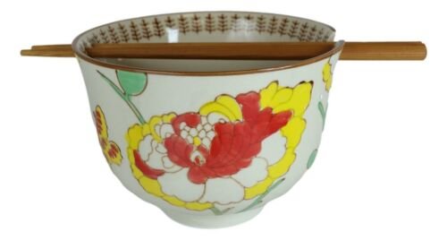 1 Japanese Design Ceramic Ramen Noodles Bowl and Chopsticks Set Spring Flower Bloom EBR02