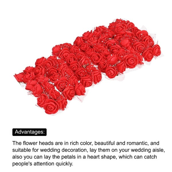 Artificial Rose Flower Heads，Red Mini Faux Flowers 0.8 Inch1 Inch 144Pcs