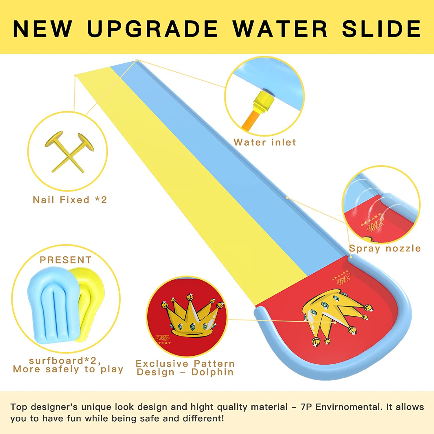 Lavinya “Crown Scramble” Slip and Slide for Children - 20FT Durable Water Slides for Backyard with 2 Bodyboards, Summer Fun