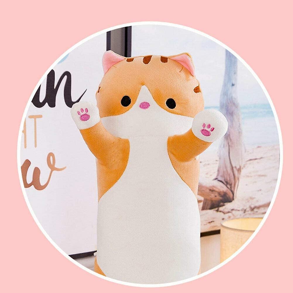 Lovely Plush Cat Doll Cute Cartoon Soft Stuffed Kitten Pillow Long Throw Sleeping Pillow Doll Toy Gift For Kids Girlfriend Multiple Size (brown，110cm/