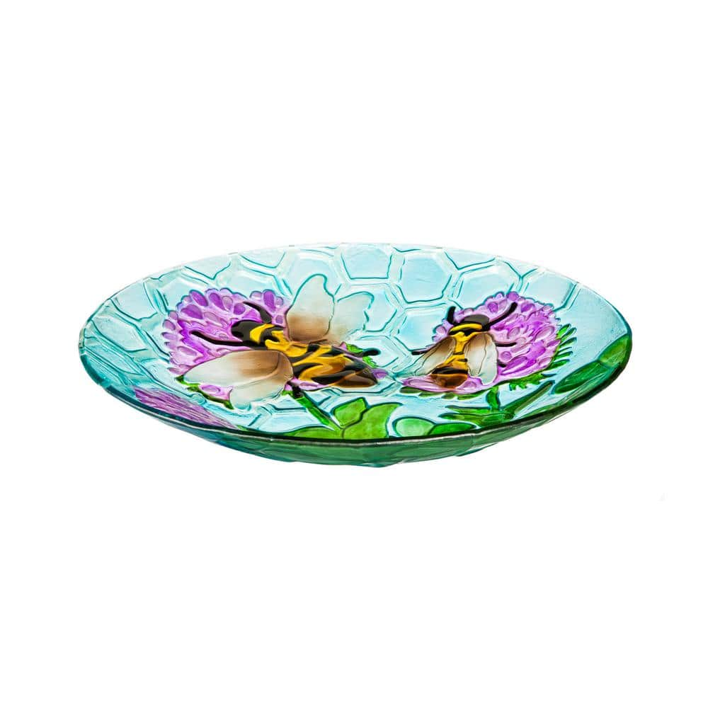 Evergreen 18 in. Busy Bee Days Glass Bird Bath 2GB567ECM