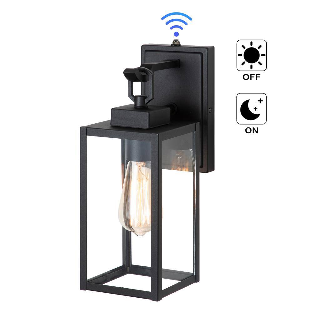 C Cattleya 1-Light Matte Black Dusk to Dawn Outdoor Wall Lantern Sconce with Clear Tempered Glass CA2012-W