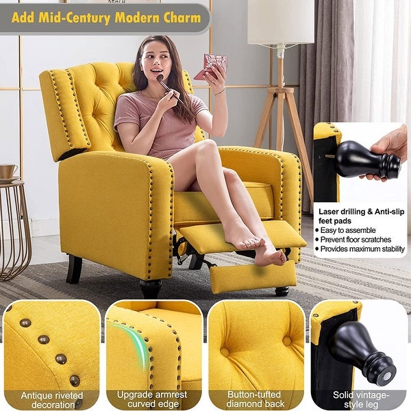 Vicluke Mid Century Modern Tufted Push Back Recliner w/ Traditional Legs， Yellow - 74.8