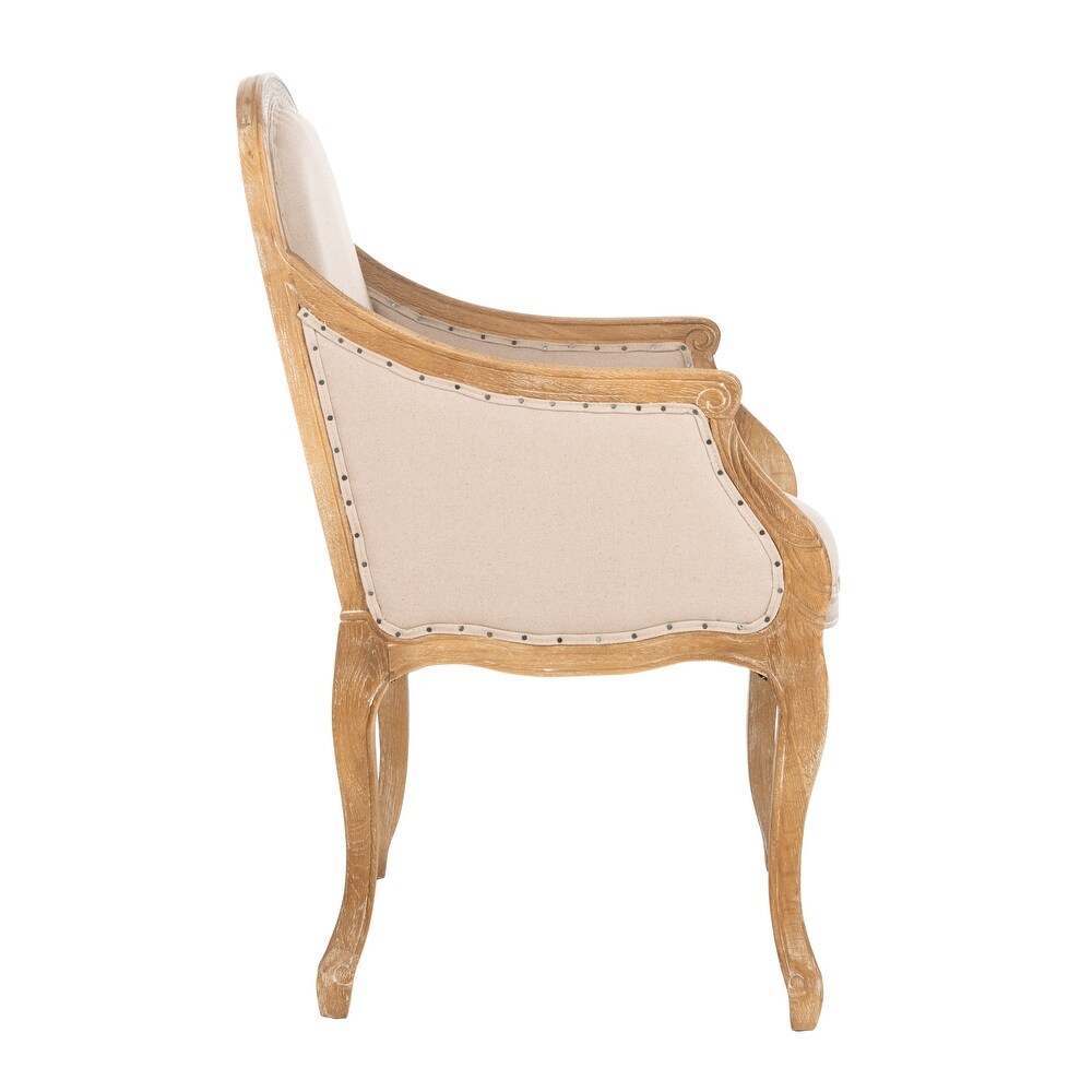 SAFAVIEH Dining Old World Arles Beige/ Antiqued Oak Finish Nailhead Arm Chair