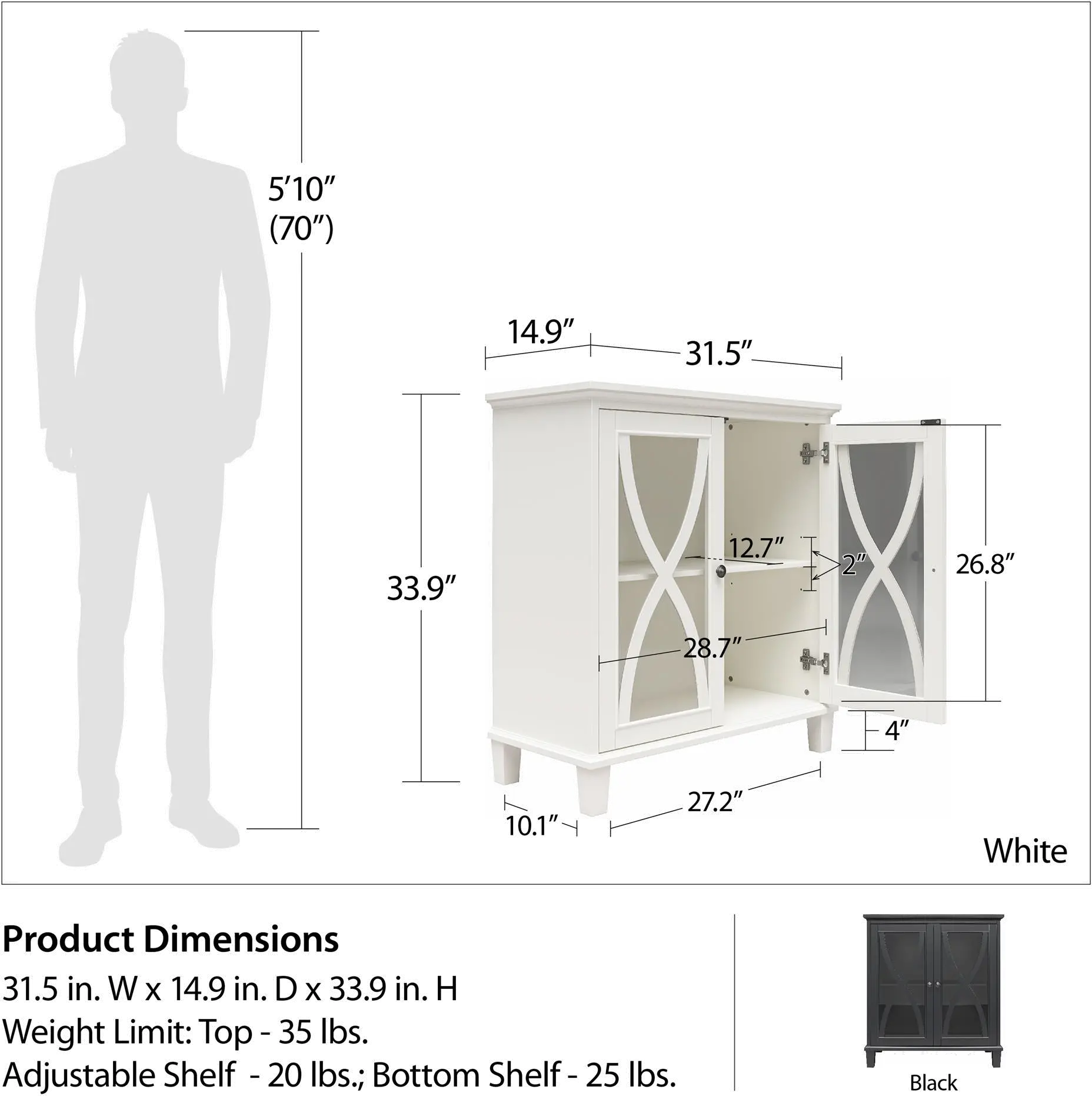 Celeste White Accent Cabinet with Glass Doors