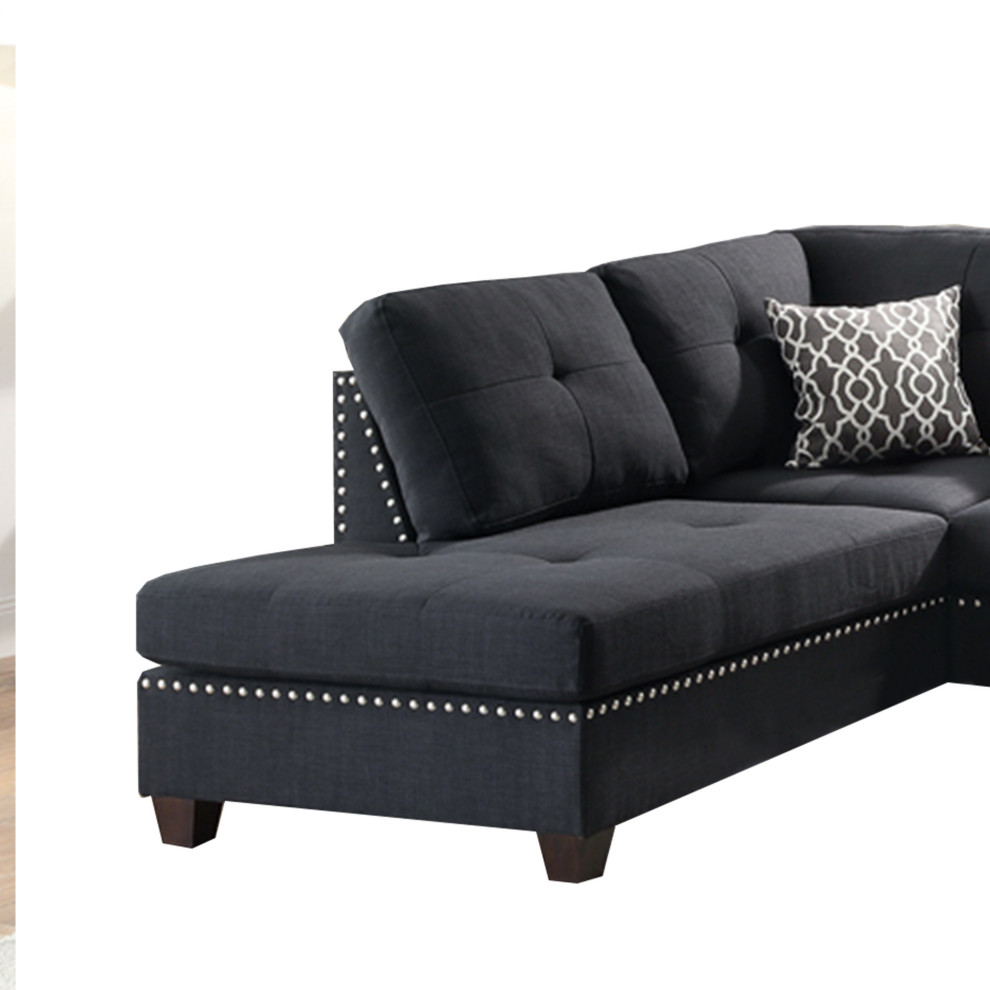 Benzara BM168761 Polyfiber 3 Pieces Sectional Set With Ottoman  Black   Transitional   Sectional Sofas   by BuyDBest  Houzz