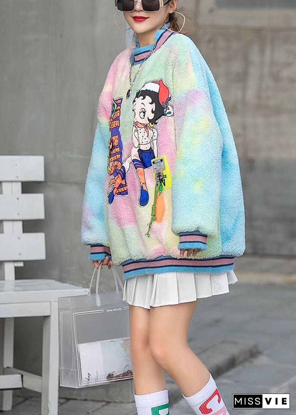 Beautiful Rainbow Turtleneck Print Fall Character Loose Sweatshirts Top