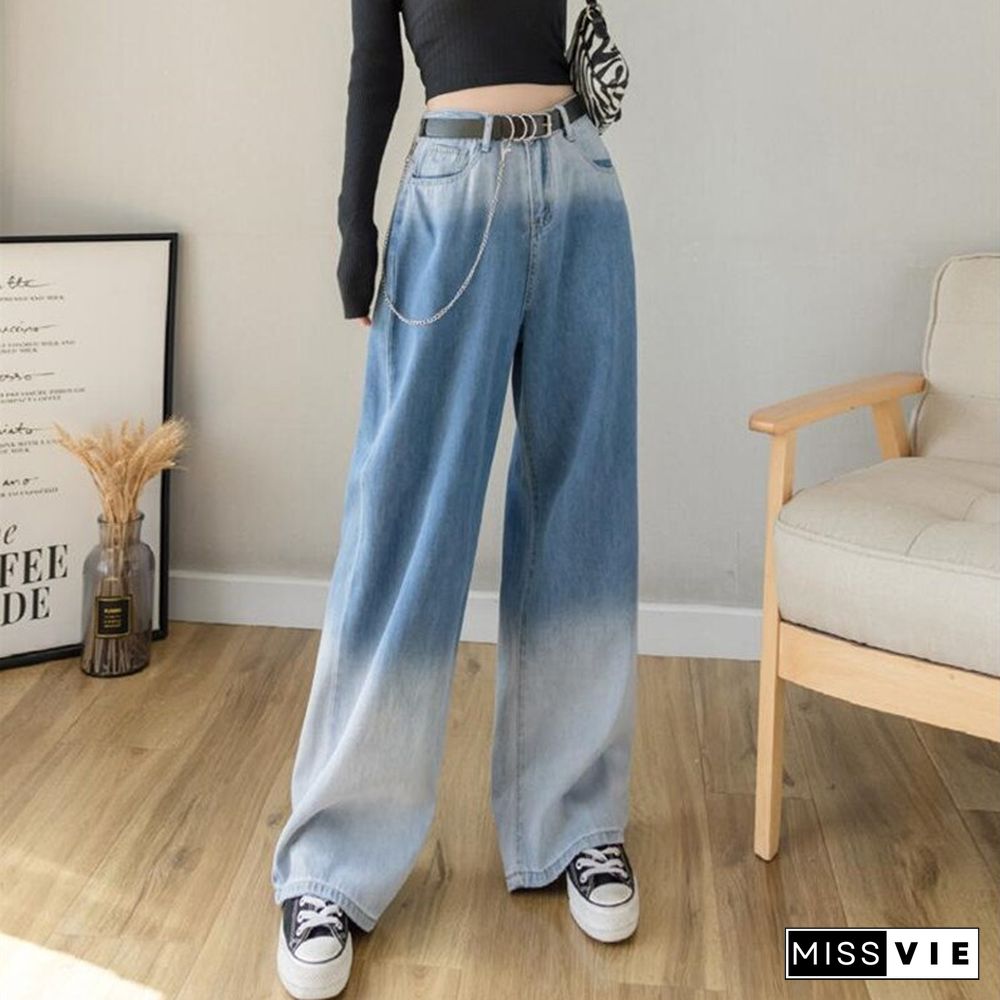 Woman Jeans High Waist Clothes Wide Leg Denim Clothing Blue Streetwear Vintage Quality Fashion Harajuku Straight Pants