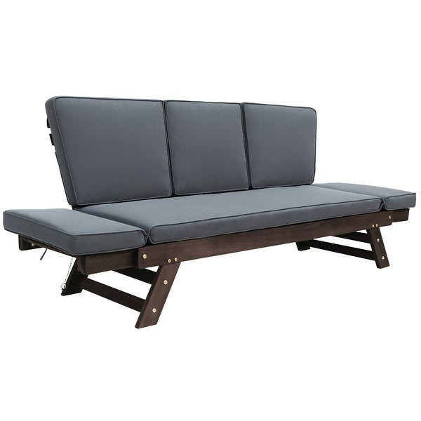 3-seater Sofa Outdoor Patio Expandable Daybed， Adjustable Wooden Chaise Lounge - Overstock - 37248378