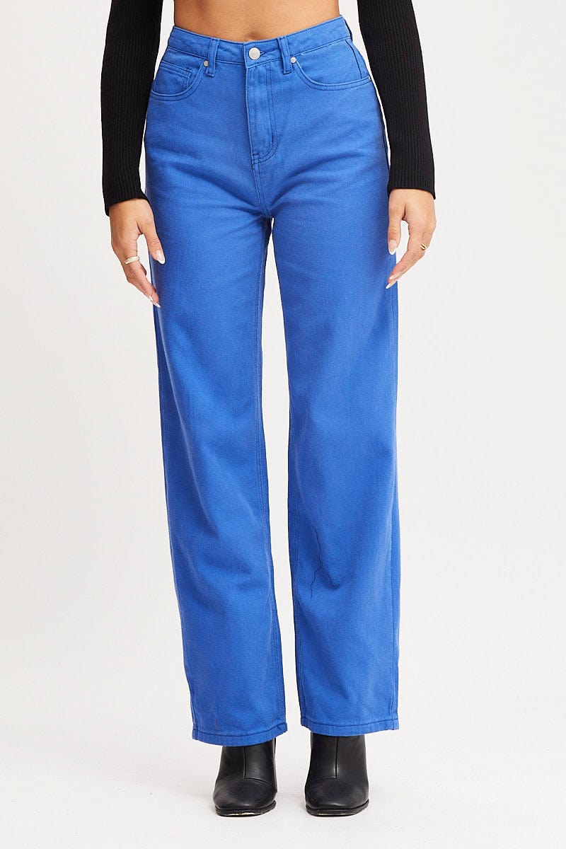 Blue Straight Denim Jeans High Rise