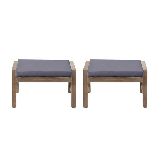 Temecula Acacia Wood Outdoor Ottomans with Cushion (Set of 2) by Christopher Knight Home