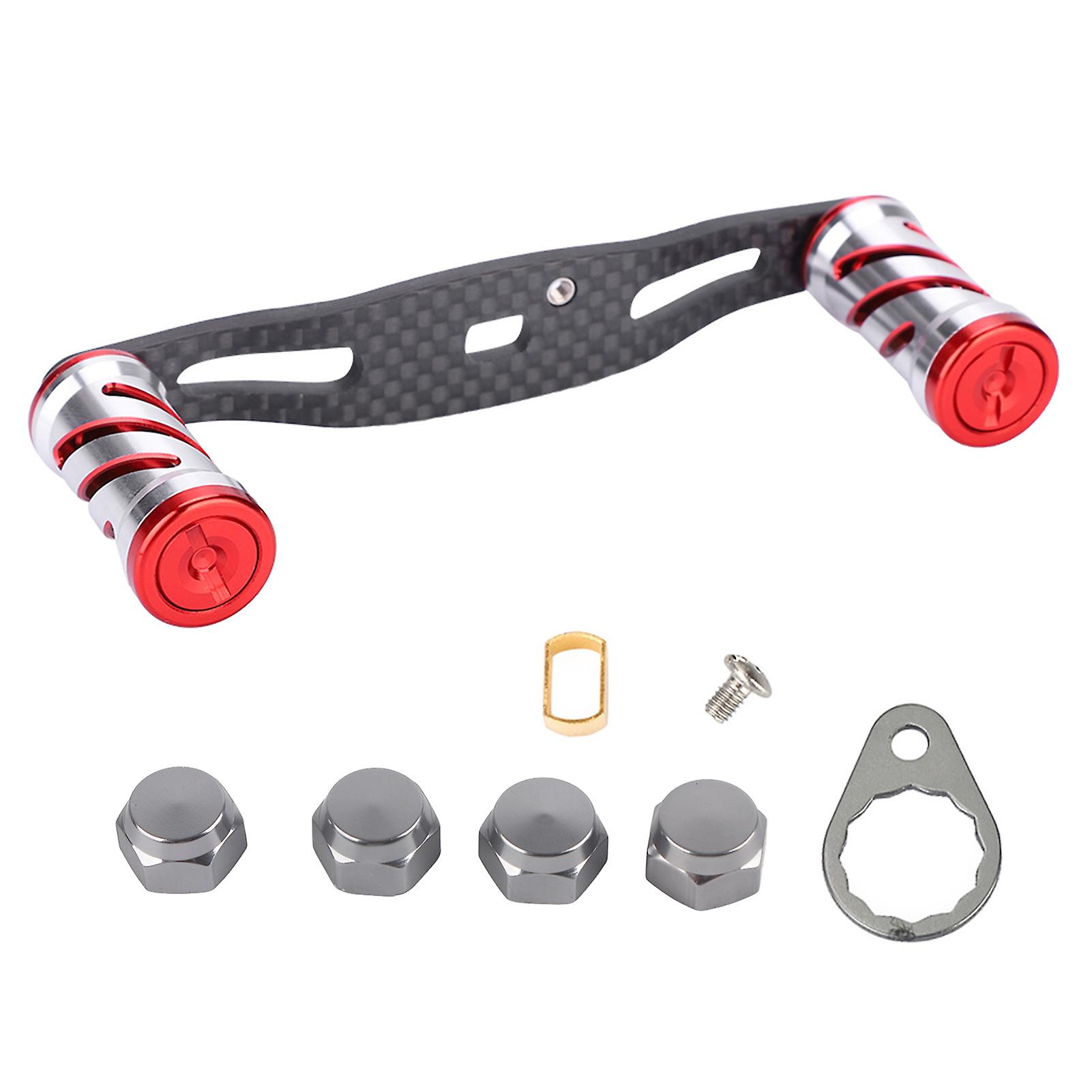 Fishing Reel Handle Carbon Fiber Frame With Fittings Replace Parts 95mm (silver   Red)