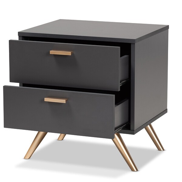 Kelson Modern Dark Grey and Gold Finished Wood 2-Drawer Nightstand - - 33914443