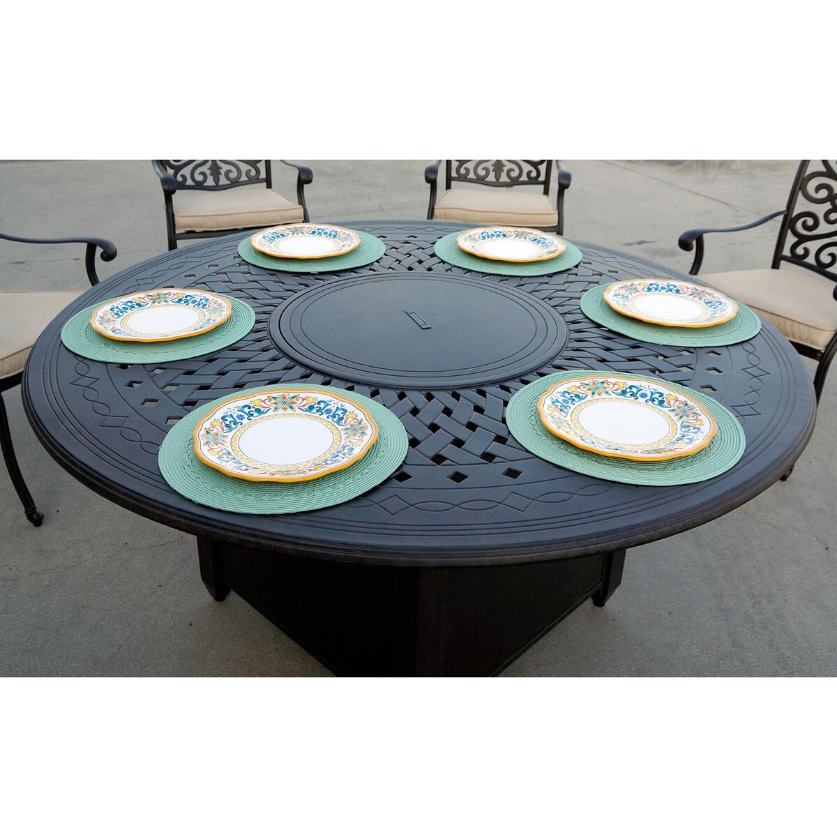 Darlee AC Series 60-Inch Round Propane Fire Pit Dining Table