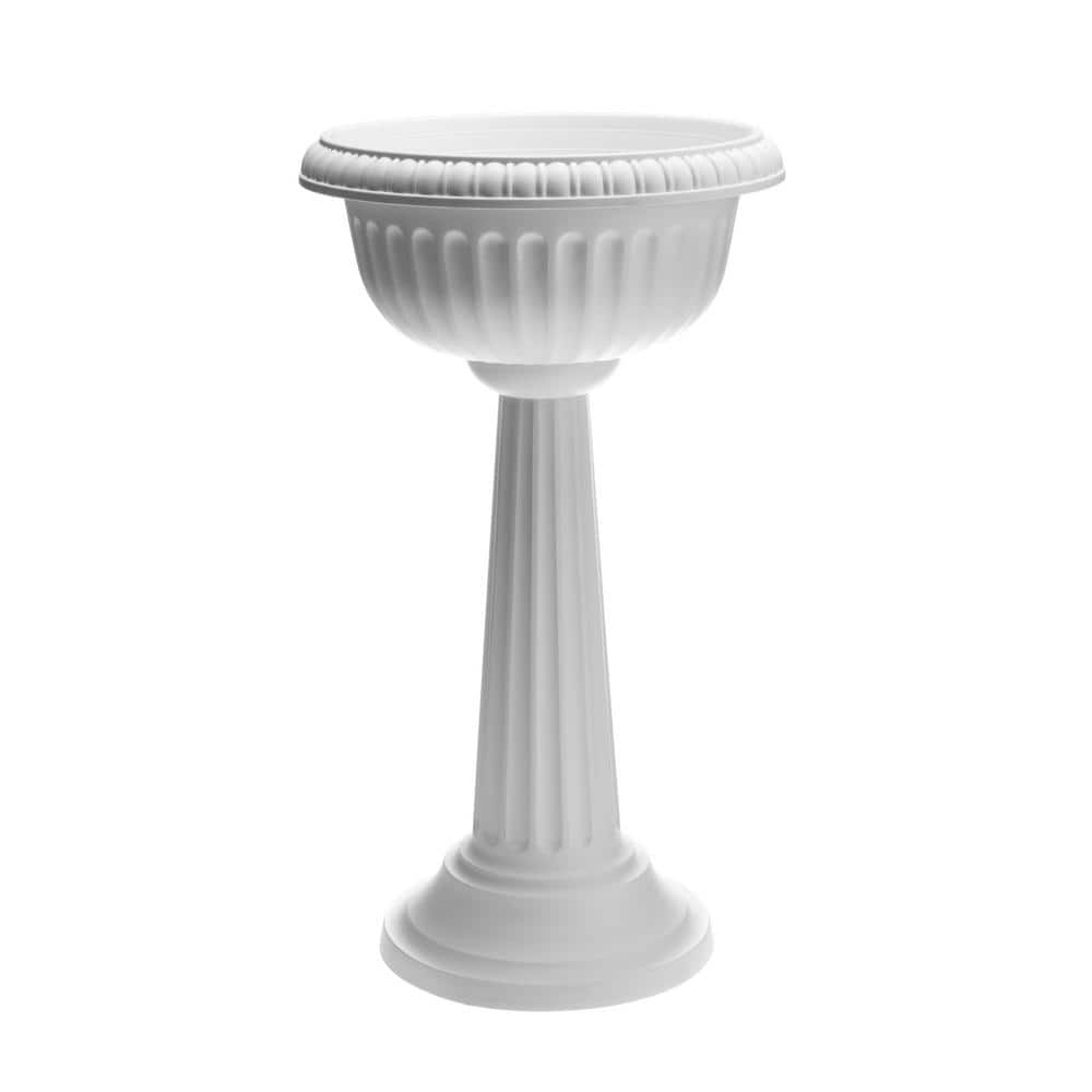 Bloem Grecian 32 in. Casper White Plastic Urn Tall Pedestal Planter GU180-09