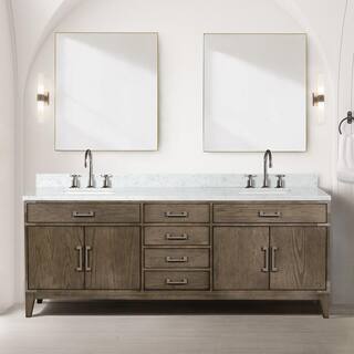 Lexora Fossa 84 in W x 22 in D Grey Oak Double Bath Vanity and Carrara Marble Top LVF84DR100