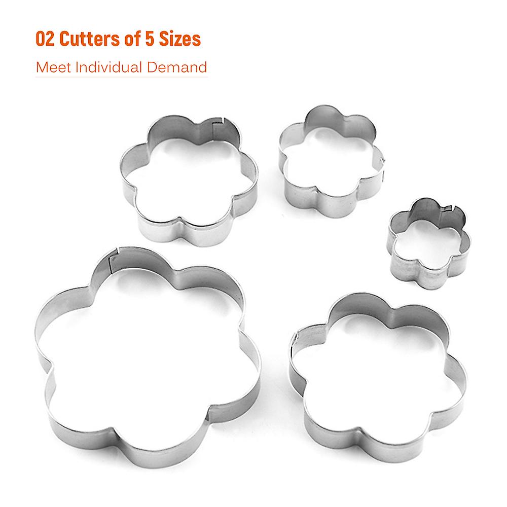 Silver Baking Metal Molds Cookie Baking Mold Set Stainless Steel Flower Shape Biscuit Cutters Kitchen Gadgets Baking Tool For Diy Baking Dessert 5pcs/