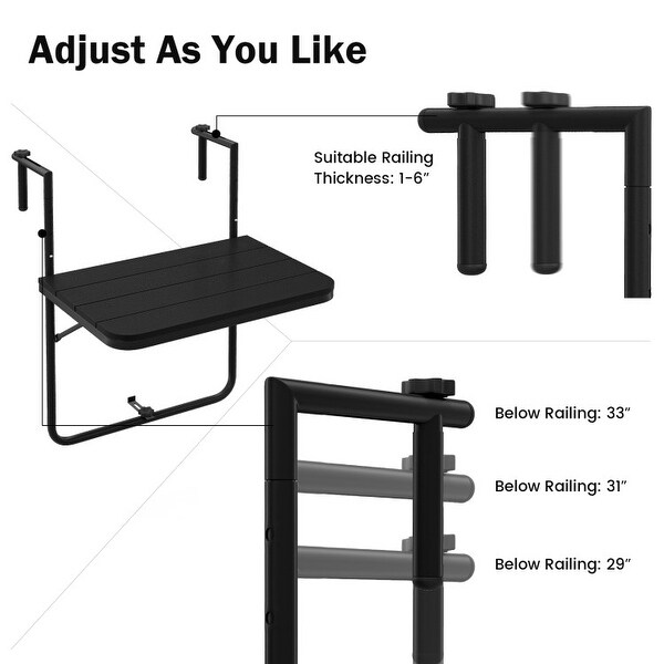 Folding Hanging Table with 3Level Adjustable Height for Patio Balcony