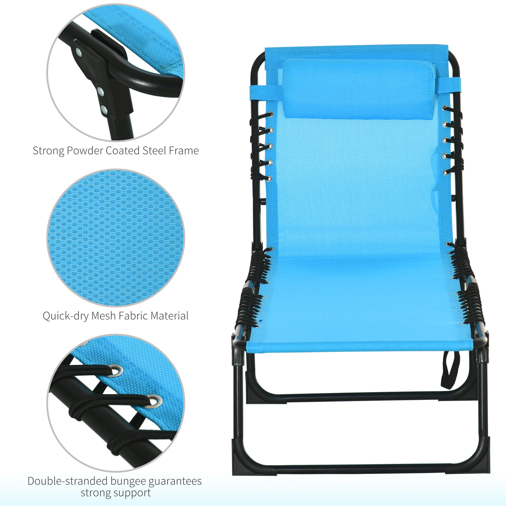 Outsunny Folding Chaise Lounge Pool Chairs, Outdoor Sun Tanning Chairs, Folding, Reclining Back, Steel Frame & Breathable Mesh for Beach, Yard, Patio, Blue