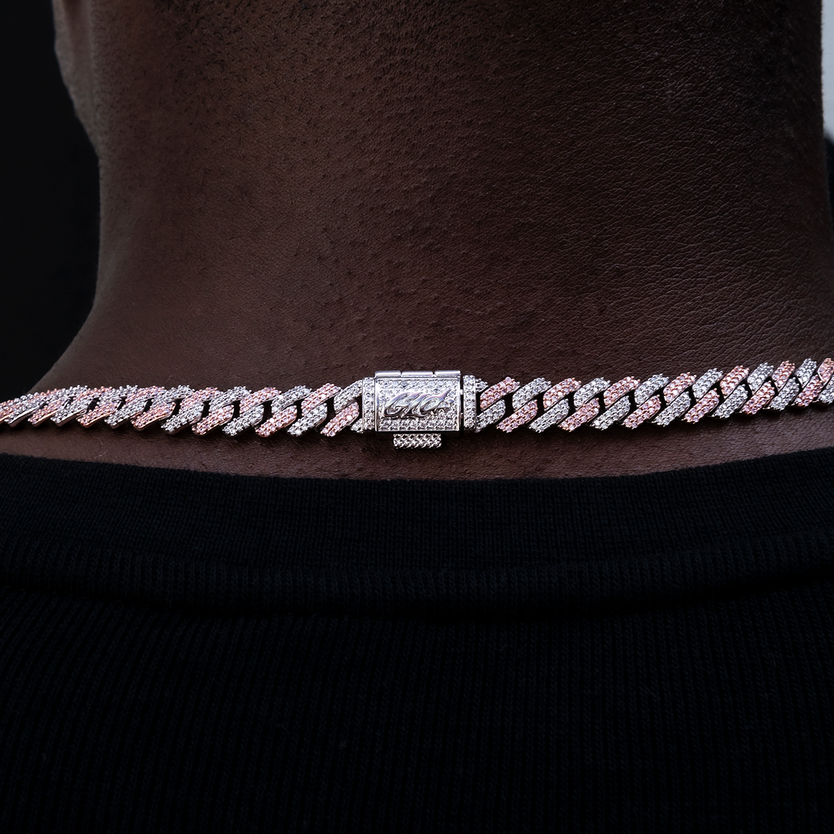 Diamond Prong Cuban Chain in Rose/White Gold- 8.5mm