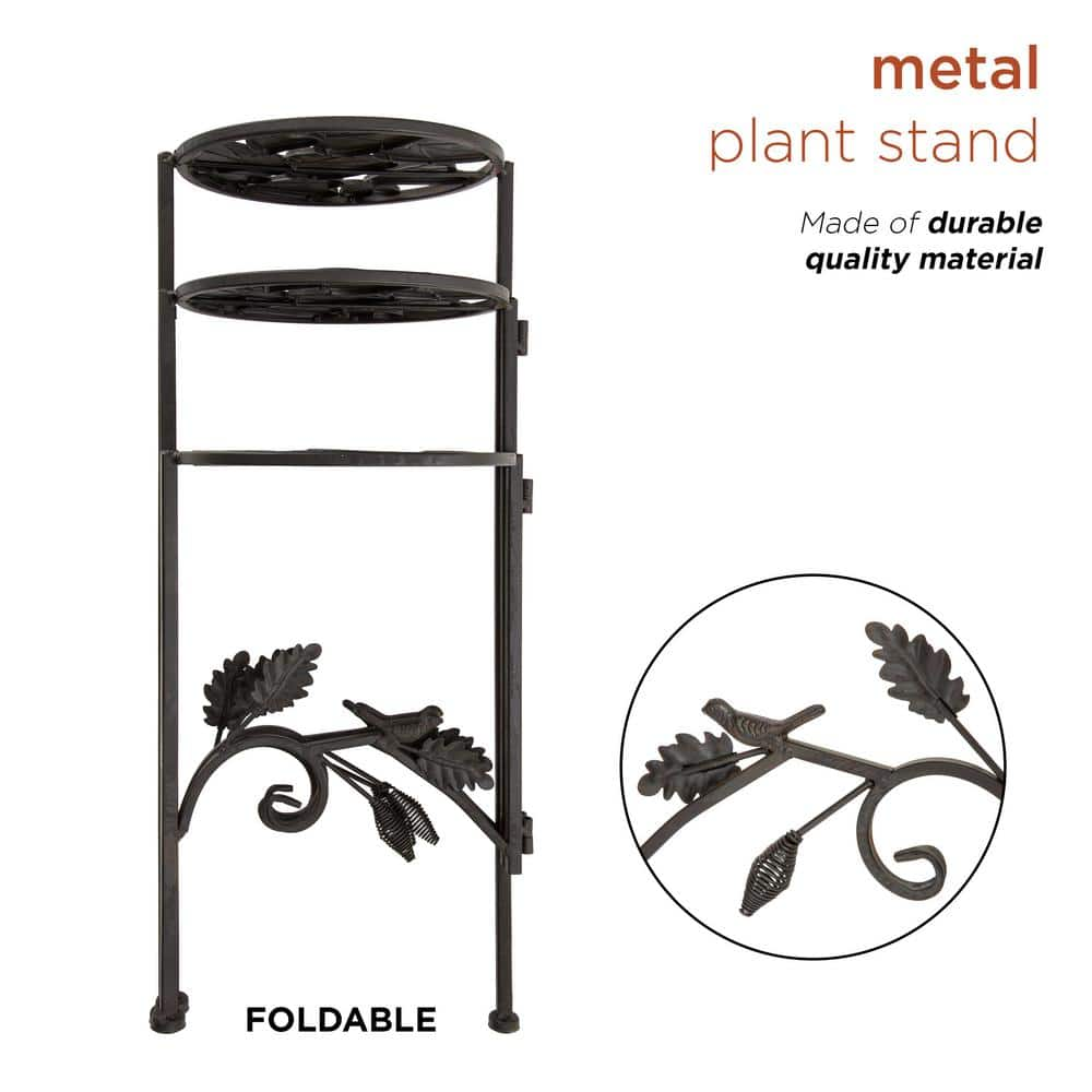 Alpine Corporation 23 in. Tall Outdoor Metal Rustic 3-Tier Garden Plant Stand BVK110