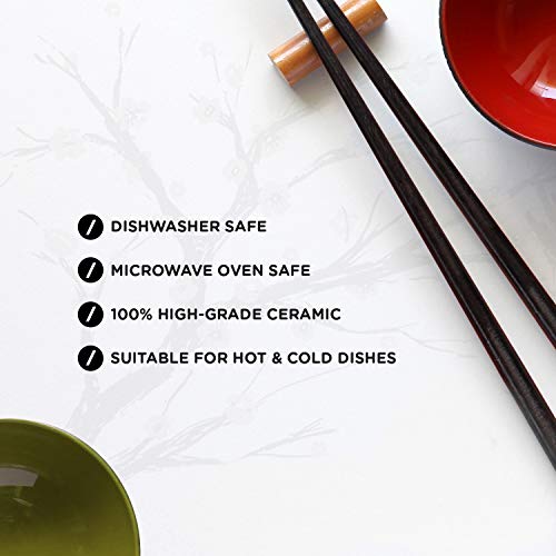 World Market Japanese Ceramic Ramen Bowl Set of 2 Noodle Bowl with Soup Spoon and Chopstick Soup Bowls for Noodle， Ramen， Udon， Miso， Thai， Pho Soup 17.5 Ounce Red Dragon and Green Rooster