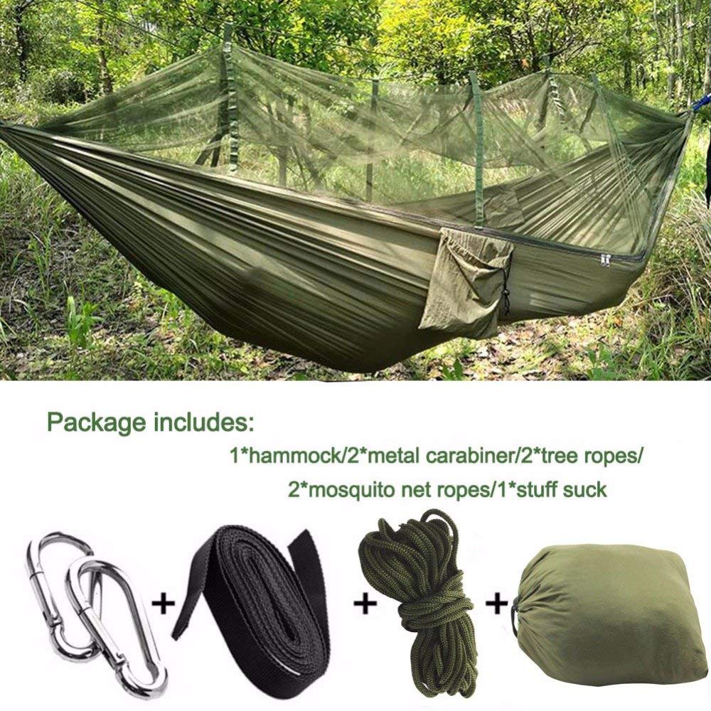 [2 in 1] Camping Hammock with Mosquito Net & Sunshade Cloth & Tree Straps for 2/Double Person,iClover Portable Parachute Nylon Lightweight Big Pop Up Swing Hammock with Bug/Insect Netting