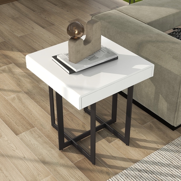 DH BASIC Modern White High Gloss Storage End Table by Denhour