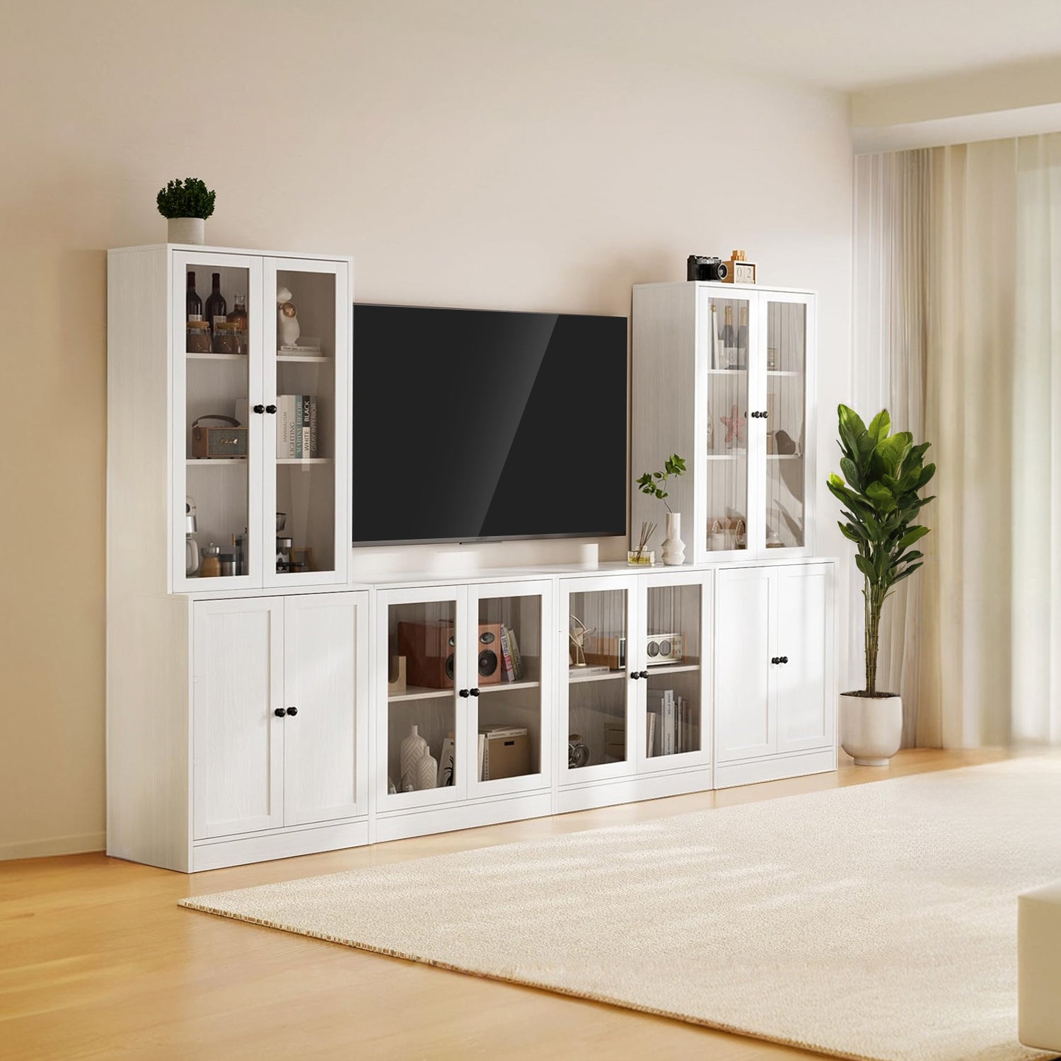 Combination TV Stand with Bookshelves 4-piece Set for TVs up to 75 inches (2B+2D)