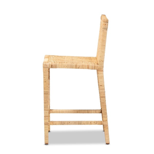 Sofia Contemporary Natural Finished Wood and Rattan Counter Stool