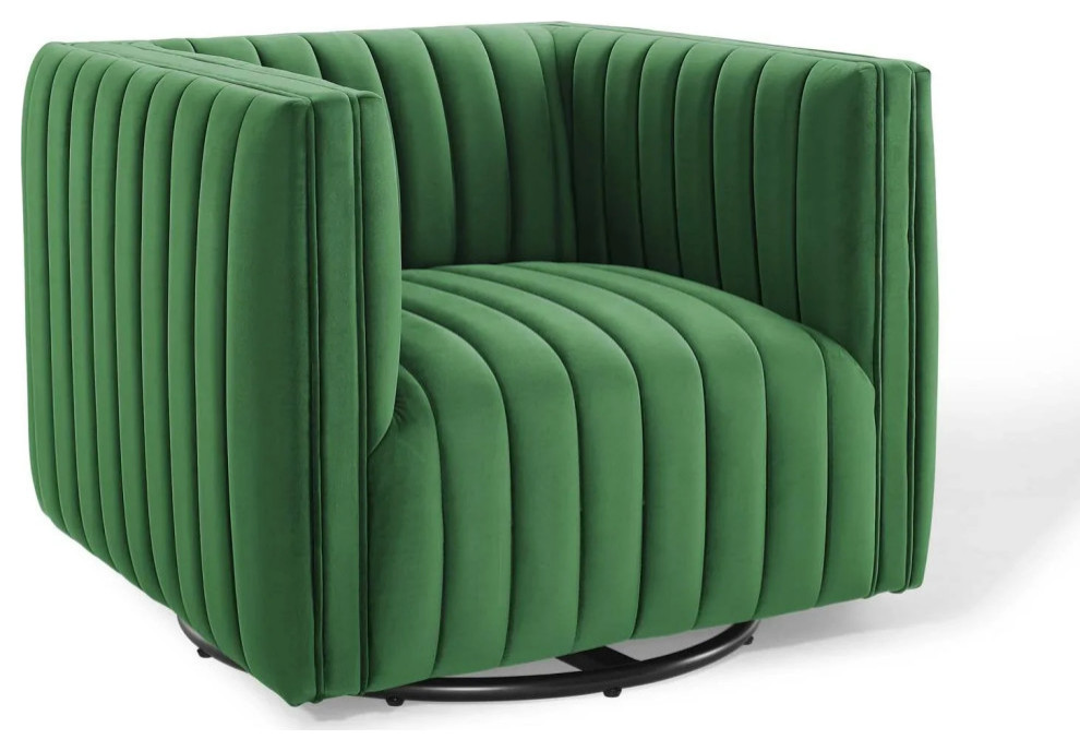 Aria Emerald Channel Tufted Performance Velvet Swivel Armchair   Contemporary   Armchairs And Accent Chairs   by Virgil Stanis Design  Houzz