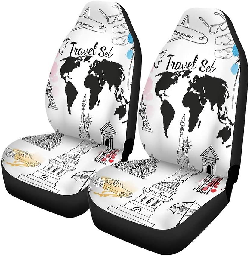 Set Of 2 Car Seat Covers Map Of Holiday Travel Vintage Nyc Drawn Hand Paris Universal Auto Front Seats Protector Fits