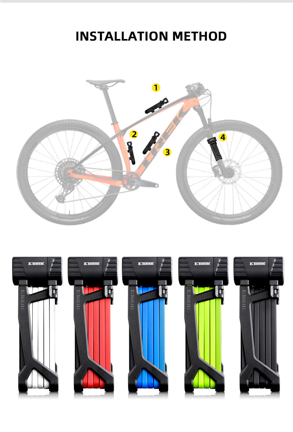 ETOOK Metal Folding Bike Lock Foldable Anti theft MTB Electric Bike Bicycle Lock