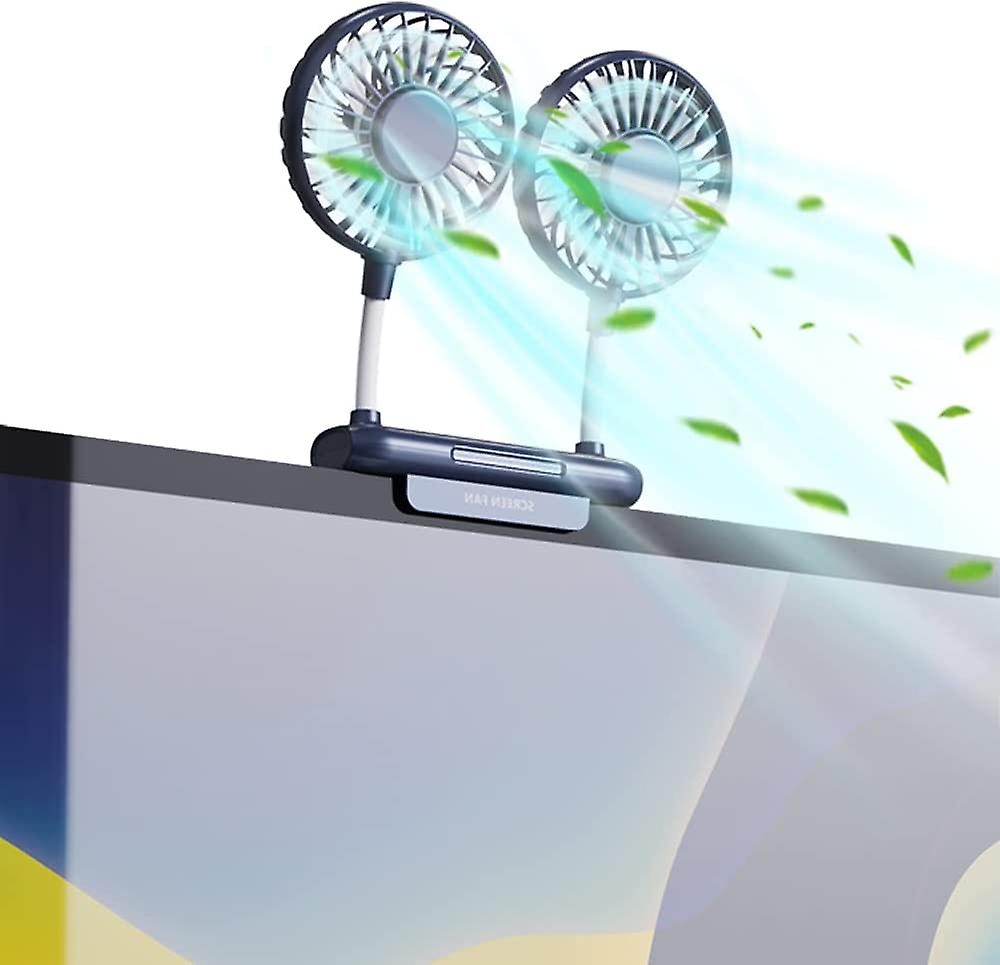 Desktop Fan， Clip-on Monitor With 2 Fan Heads， 3 Speed Usb Powered Desktop Fan With Heavy Duty Adjustable Clamp， Small Silent Personal Usb Fan For Lap