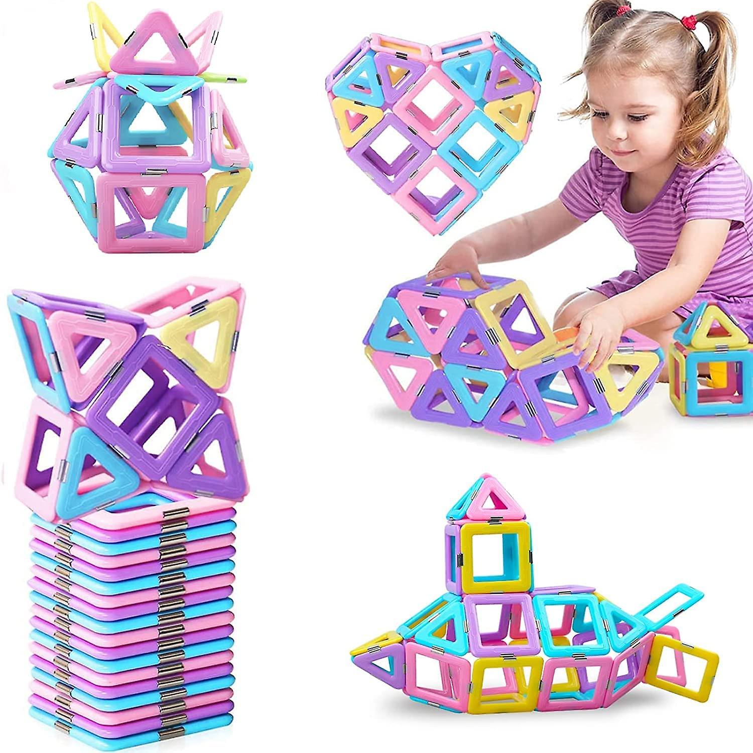 38pcs Magnetic Building Blocks Magnetic Tiles Educational Magnet Toys For Kids Learning Development Construction Set Christmas Birthday Gifts For Girl