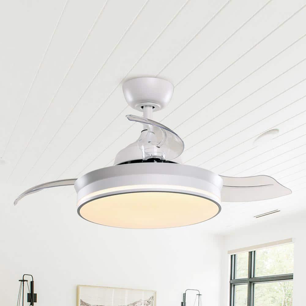 Parrot Uncle Ericksen 36 in Retractable White Ceiling Fan Chandelier with Light and Remote Control