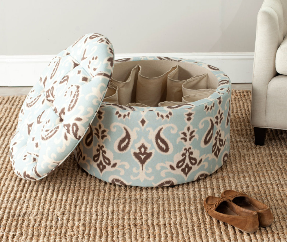 Niska Shoe Ottoman Light Blue/ White/ Brown Ikat/ Beige   Modern   Footstools And Ottomans   by Virgil Stanis Design  Houzz