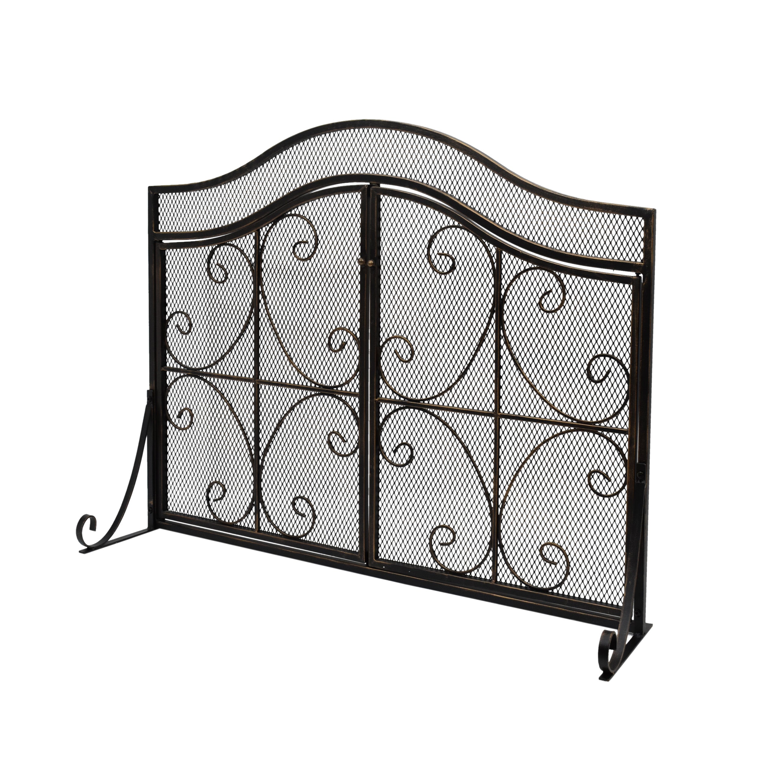 Gary Modern Three Panel Iron Firescreen with Door