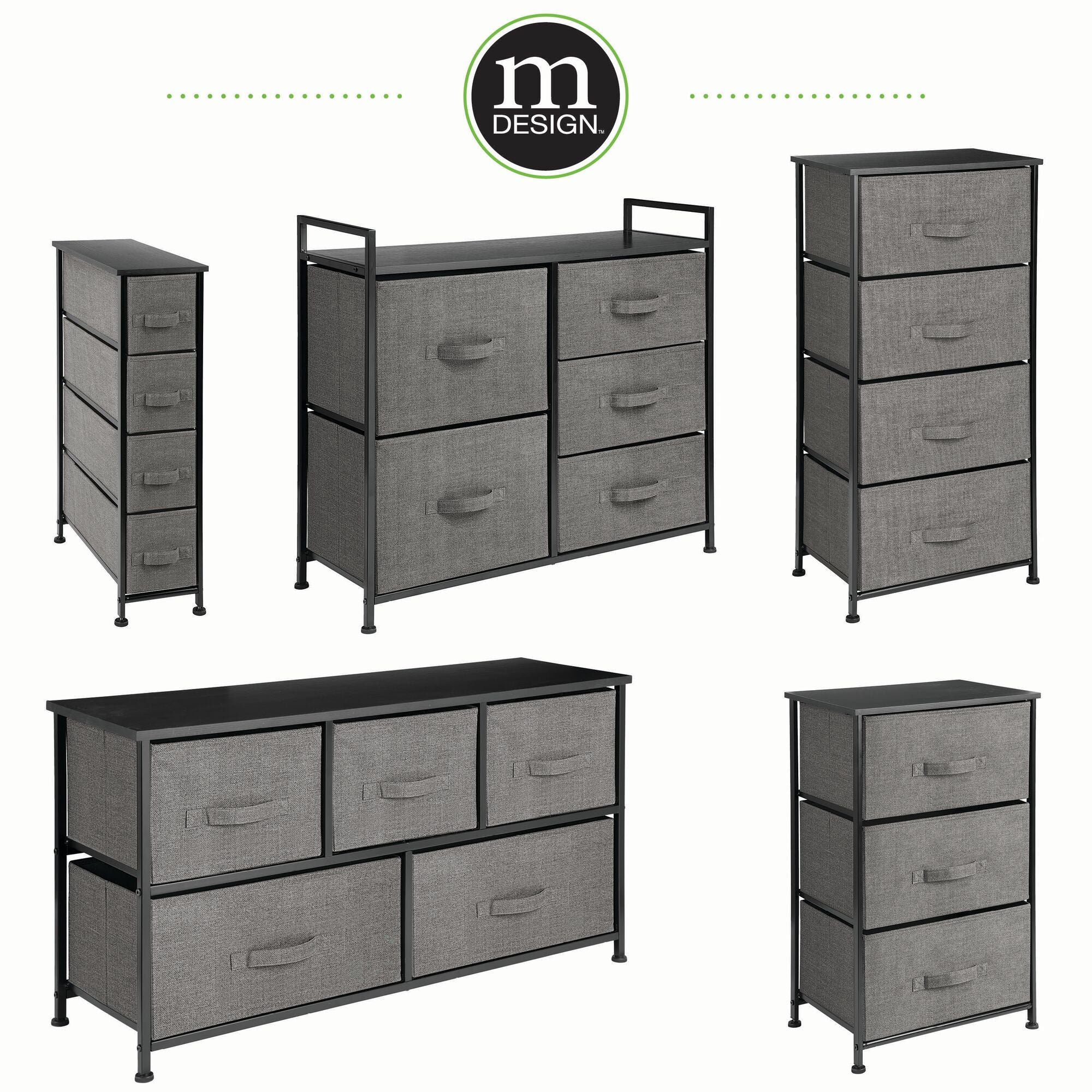 mDesign Wide Steel Frame/Wood Top Storage Dresser Furniture Unit with 5 Removable Fabric Drawers, Large Bureau Organizer for Bedroom, Living Room, Closet - Lido Collection, Charcoal Gray