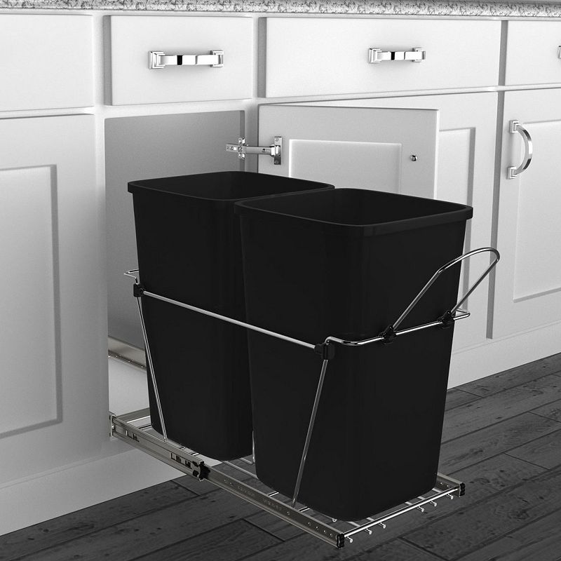 Rev-a-shelf Double Pull Out Trash Can 27 Qt For Kitchen， Black， Rv-15kd-18c S