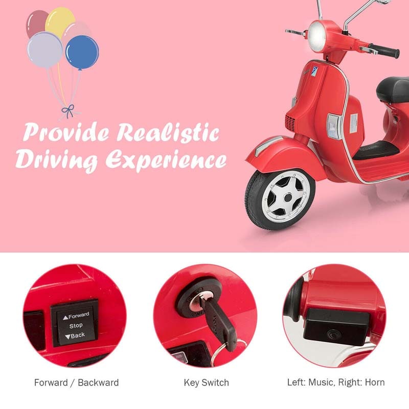 6V Kids Ride on Vespa Scooter Battery Powered Electric Riding Toy Motorcycle with Training Wheels