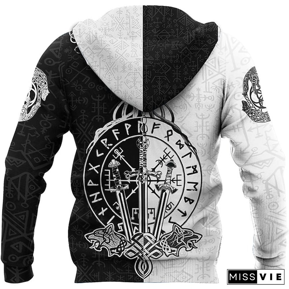 Men'S Viking Pattern Long Sleeve Hoodie