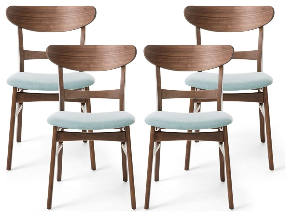 Set of 4 Mid Century Dining Chair  Wooden Frame With Padded Seat  Mint/Walnut   Midcentury   Dining Chairs   by Declusia  Houzz