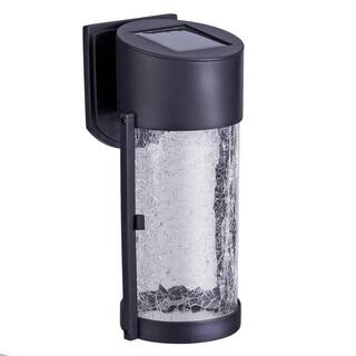 Hampton Bay 2-Light Black Solar LED Outdoor Wall Lantern with Glass HD41250