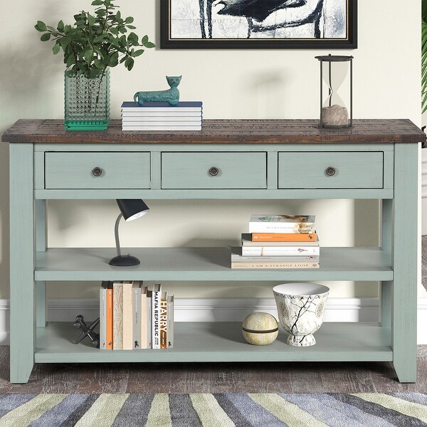 Wood Top Console Table with 3 Storage Drawers and 2 Shelves