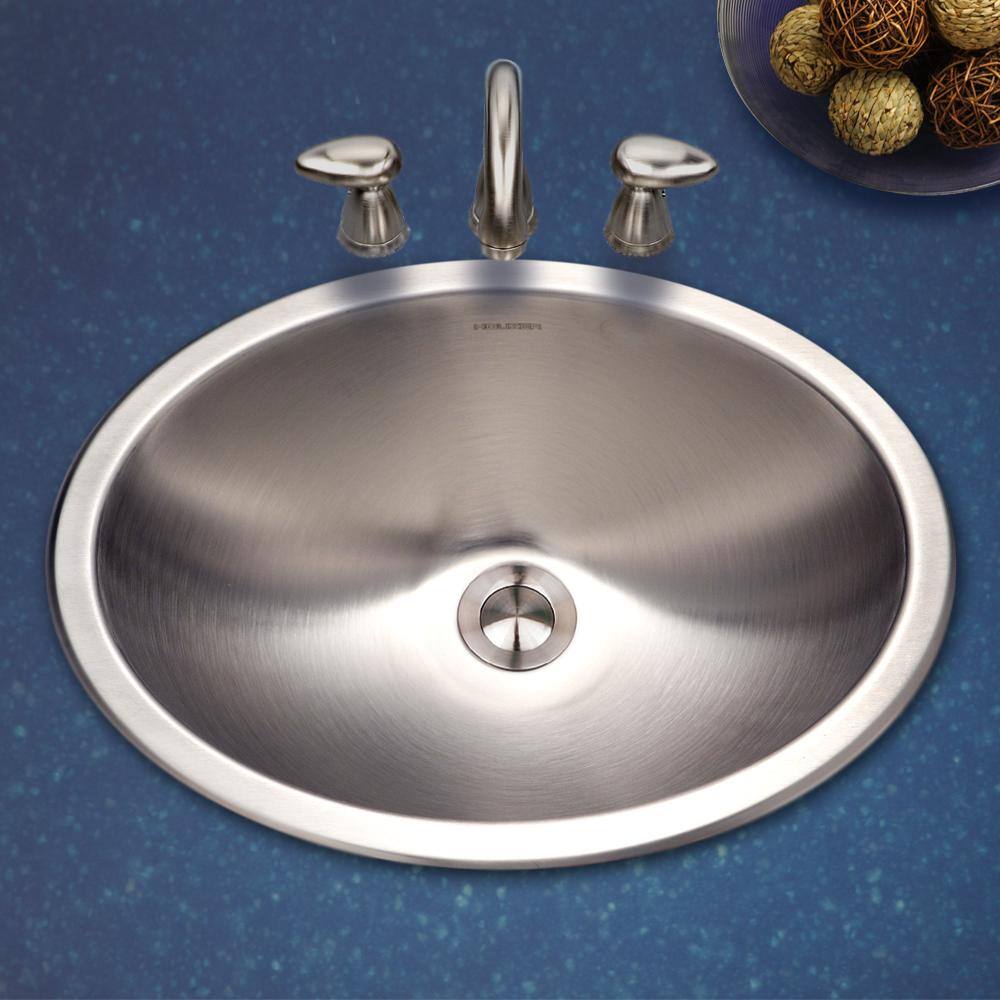 HOUZER Opus Series Topmount Stainless Steel 15.5 in. x 11.5 in. Oval Bowl Bathroom Sink without Overflow CHT-1800-1 CHT-1800-1