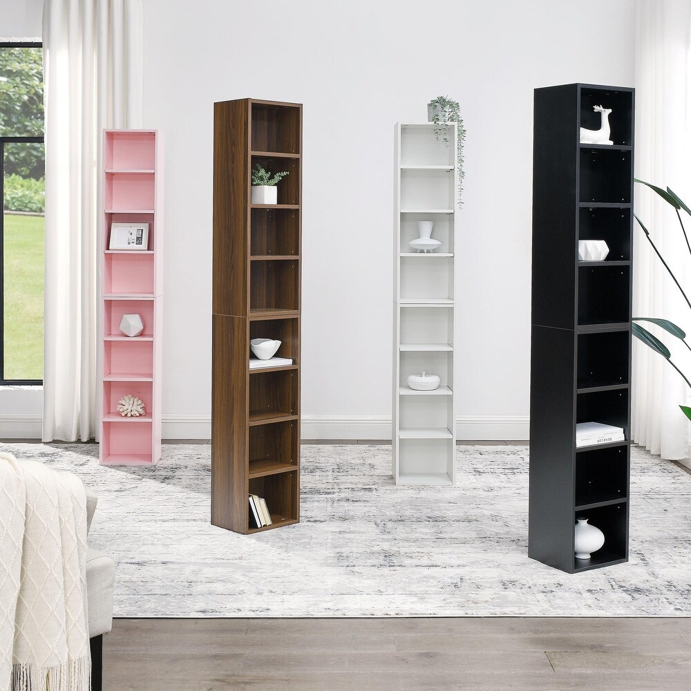 Adjustable 8 Tier Media Tower: Streamlined CD/DVD Storage  Bookcase with Adjustable Shelves. Versatile Double Decker Display