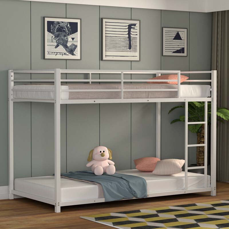 Metal Bunk Bed Twin Over Twin, Classic Bunk Bed Frame Platform with Side Ladder & Safety Guardrail