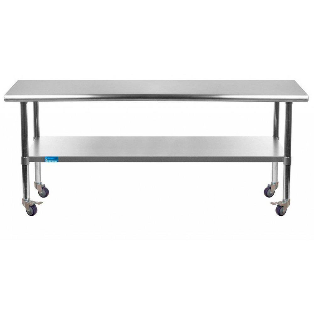 AMGOOD 30 in. x 60 in. Stainless Steel Work Table with Casters Mobile Metal Kitchen Utility Table with Bottom Shelf AMG WT-3060-WHEELS