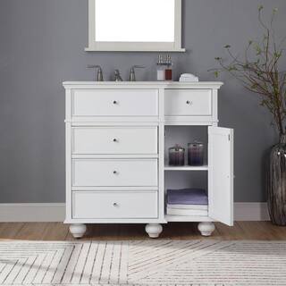 Home Decorators Collection Hampton Harbor 36 in. W x 22 in. D Bath Vanity in White with Natural Marble Vanity Top in White BF-25097-WH